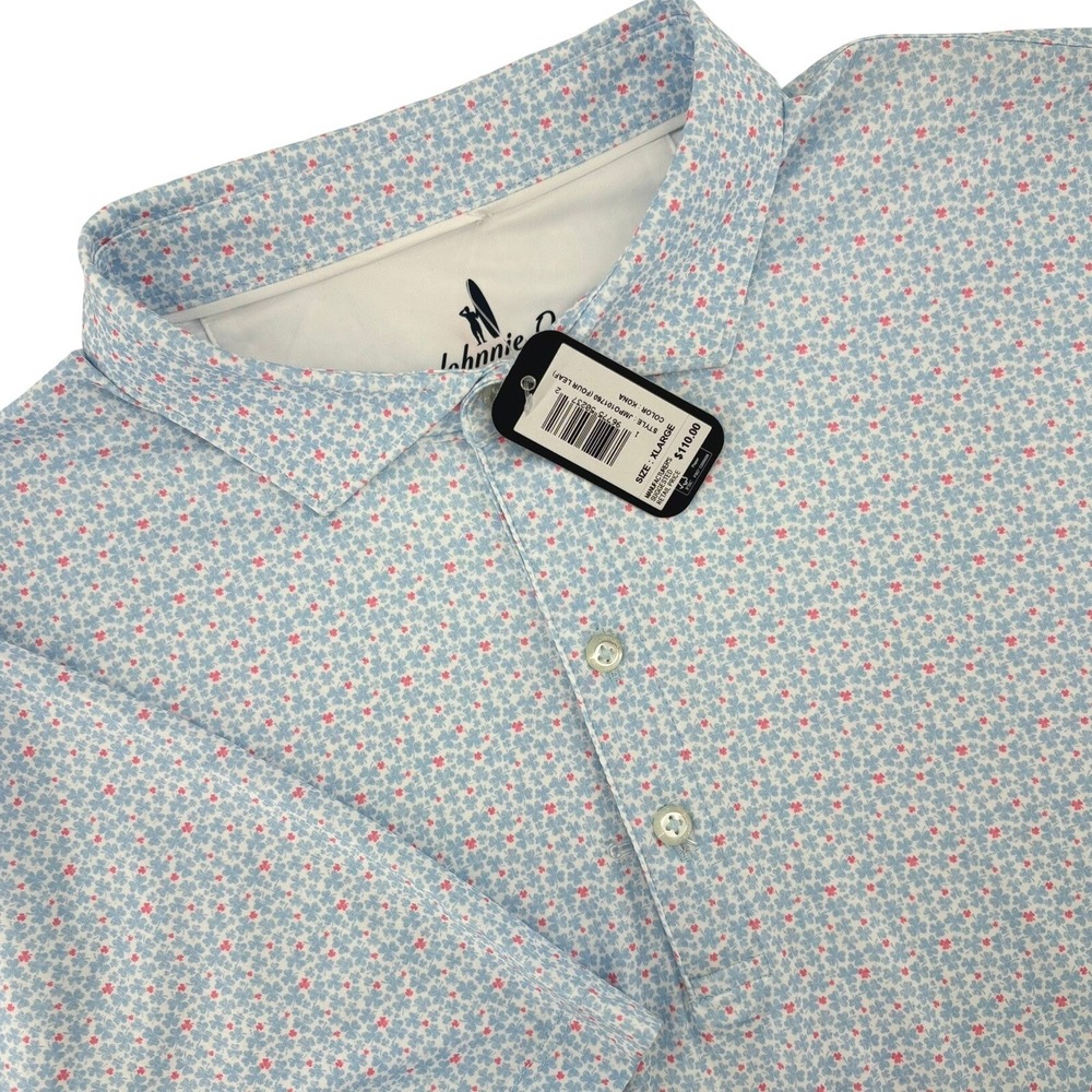Johnnie-O Mens Kona Four Leaf Featherweight Polo Shirt Blue Pink XL NWT
